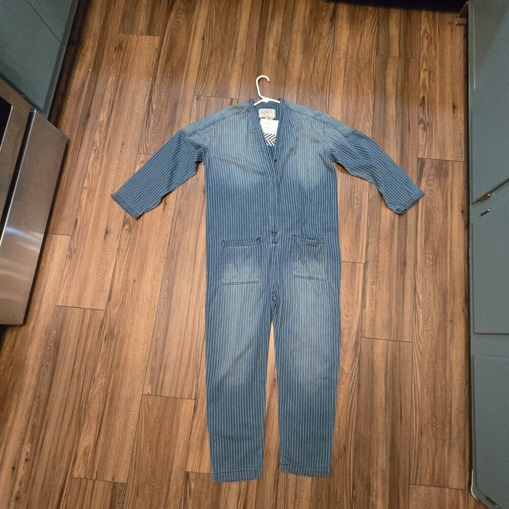 Free People Blue Striped Cotton Jumpsuit